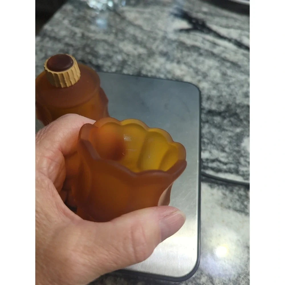 3 Vintage Faroy Amber Frosted Tulip Candle Cups With Pegs